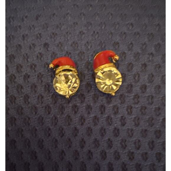 Golden Santa Hat Earrings Pierced Studs Earrings - Picture 2 of 4